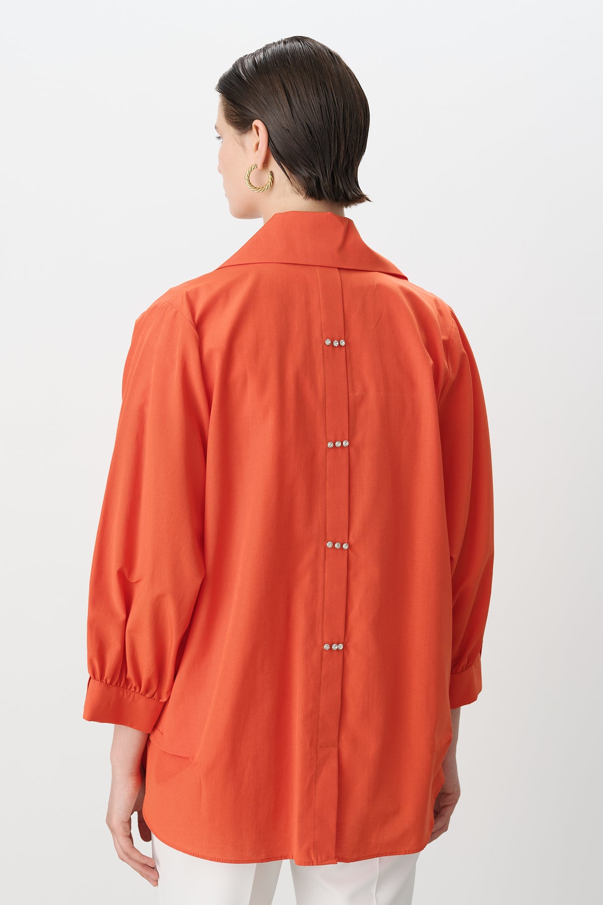 Square Embellished Shirt Cotton Tunic - Orange