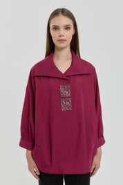 Kare Taşlı Gömlek Tunik - Bordo
