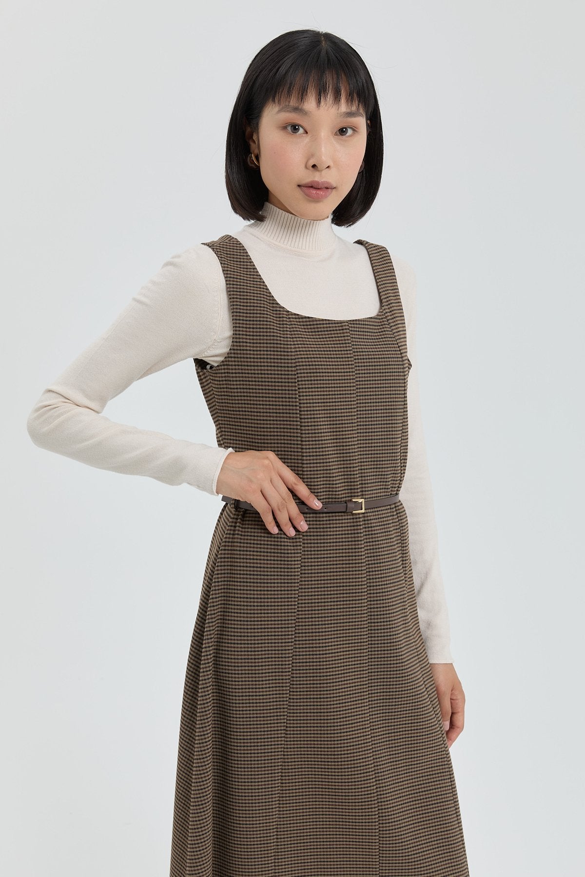 Square Neck A-Line Vest - Brown