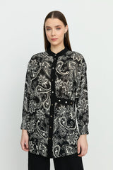 Patterned Tunic with Belt Detail - Black