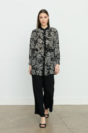 Patterned Tunic with Belt Detail - Black