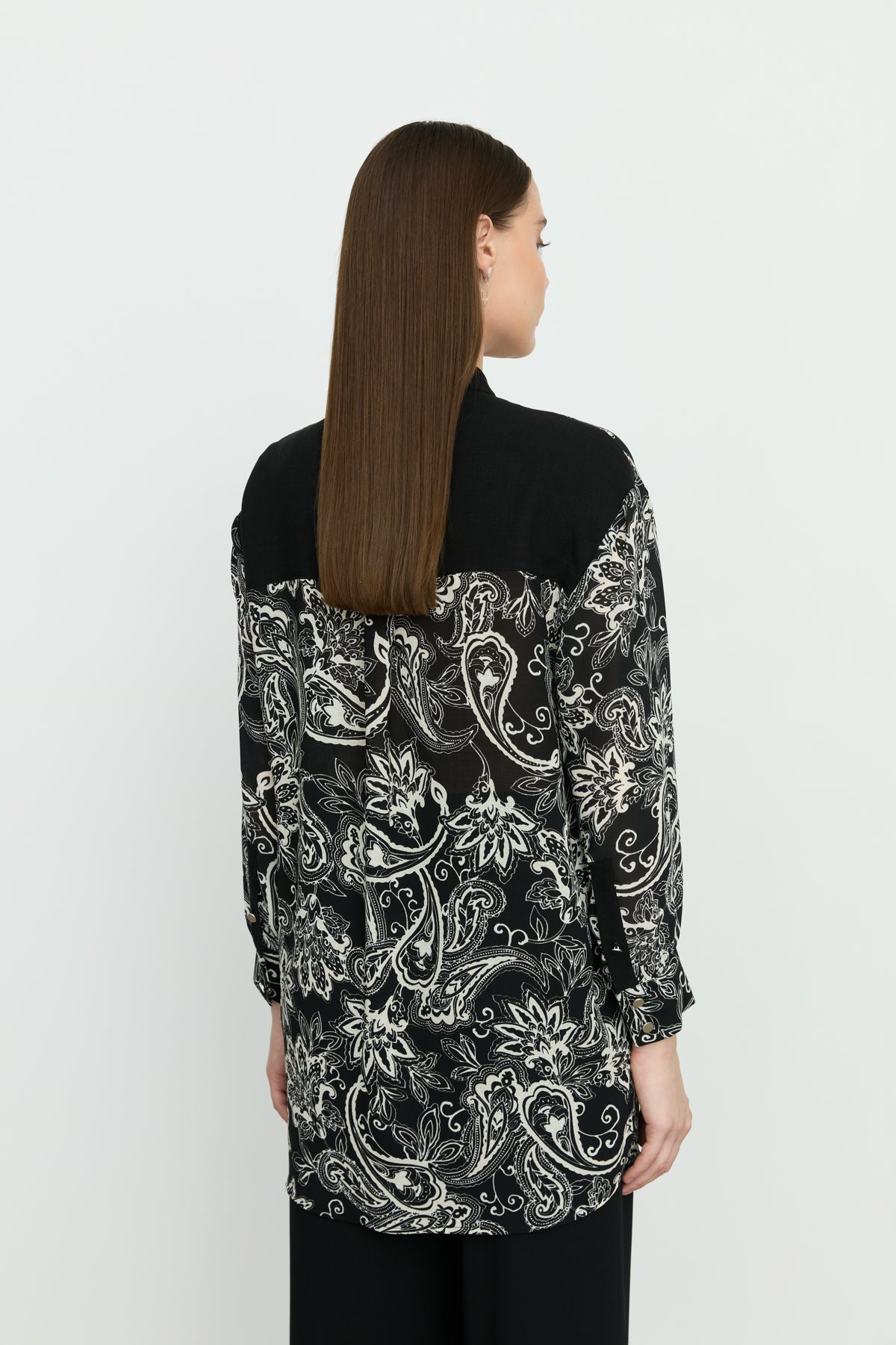 Patterned Tunic with Belt Detail - Black