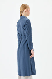 Belt Detail Zip-Up Coat - Navy Blue