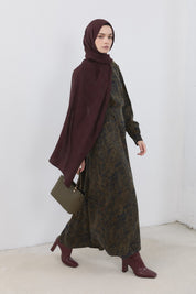 Cupra Dress with Belt Detail and Buttoned Shoulder - Khaki