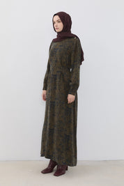 Cupra Dress with Belt Detail and Buttoned Shoulder - Khaki