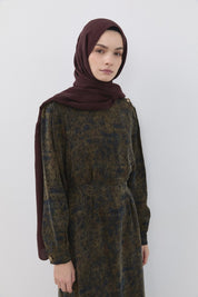 Cupra Dress with Belt Detail and Buttoned Shoulder - Khaki