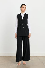 Pants and Vest Set with Belt Detail - Black