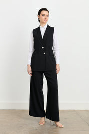 Pants and Vest Set with Belt Detail - Black