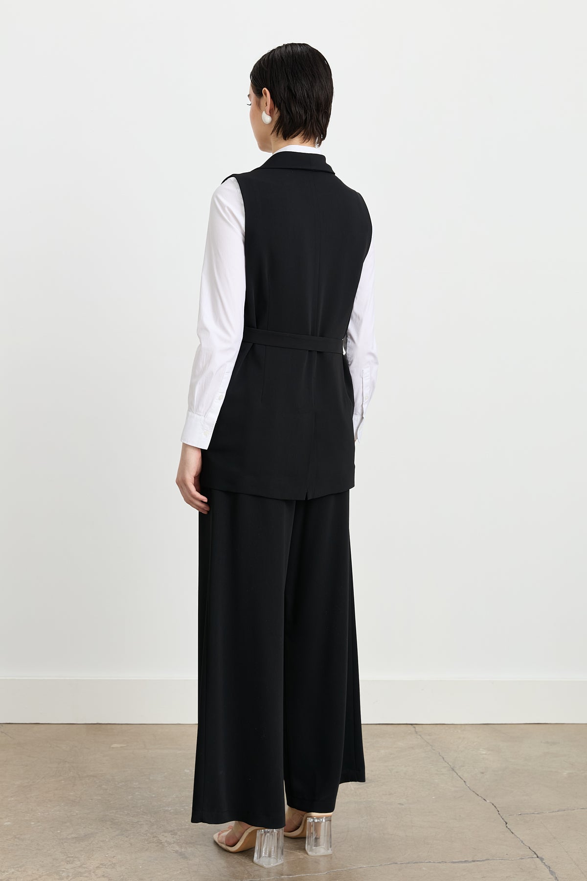 Pants and Vest Set with Belt Detail - Black