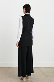 Pants and Vest Set with Belt Detail - Black