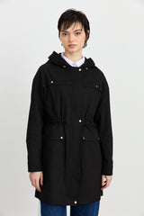 Canvas Denim Jacket with Belt and Accessory Details - Black