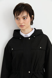 Canvas Denim Jacket with Belt and Accessory Details - Black