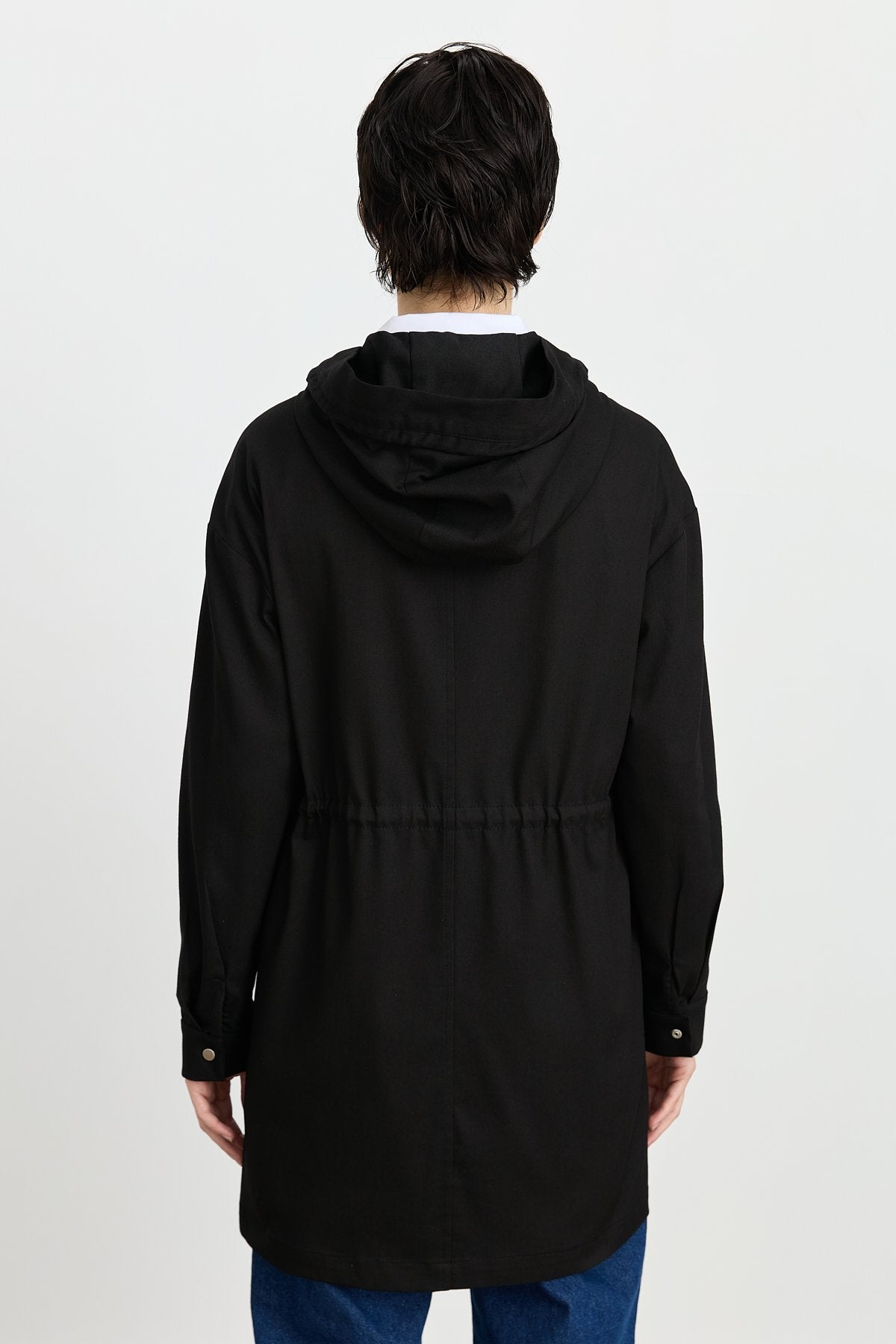 Canvas Denim Jacket with Belt and Accessory Details - Black