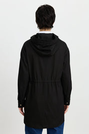 Canvas Denim Jacket with Belt and Accessory Details - Black