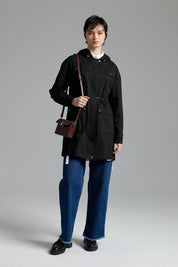 Canvas Denim Jacket with Belt and Accessory Details - Black