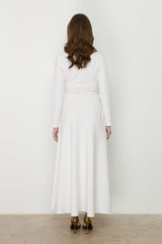 Elegant Dress with Belt and Button Details - Ecru