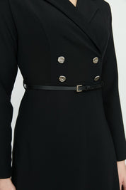 Elegant Dress with Belt and Button Details - Black