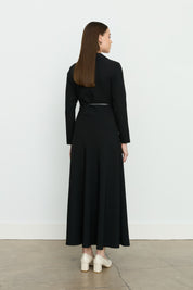 Elegant Dress with Belt and Button Details - Black