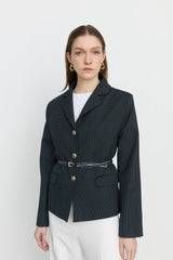Viscose Fitted Jacket with Arches - Navy Blue
