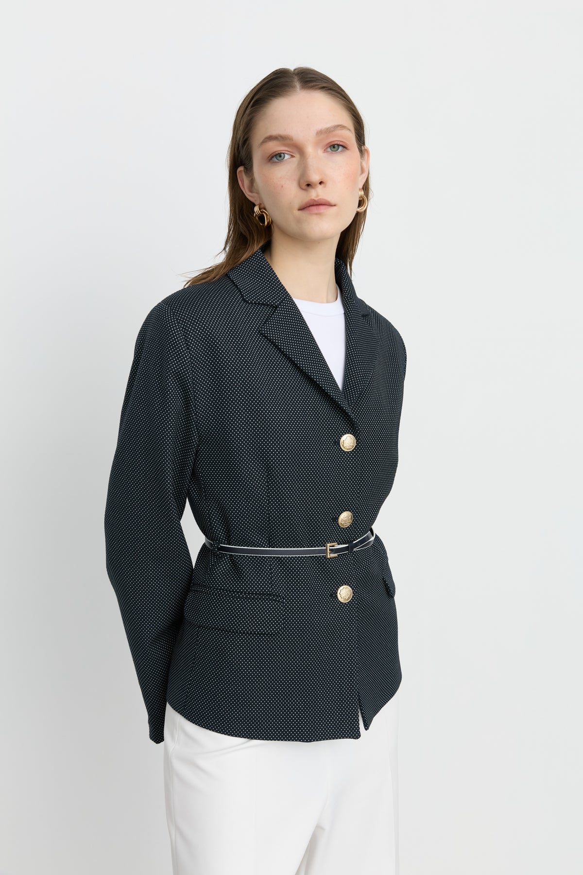 Viscose Fitted Jacket with Arches - Navy Blue