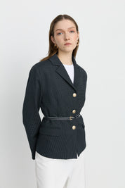 Viscose Fitted Jacket with Arches - Navy Blue