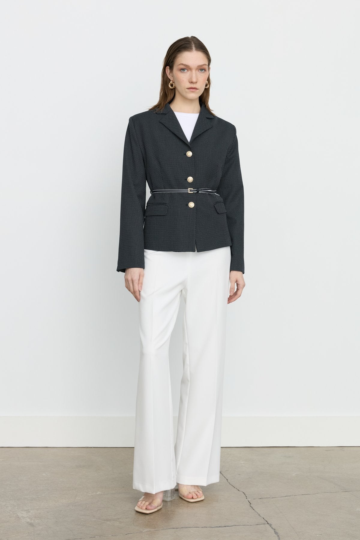 Viscose Fitted Jacket with Arches - Navy Blue