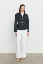 Viscose Fitted Jacket with Arches - Navy Blue