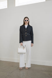 Viscose Fitted Jacket with Arches - Navy Blue