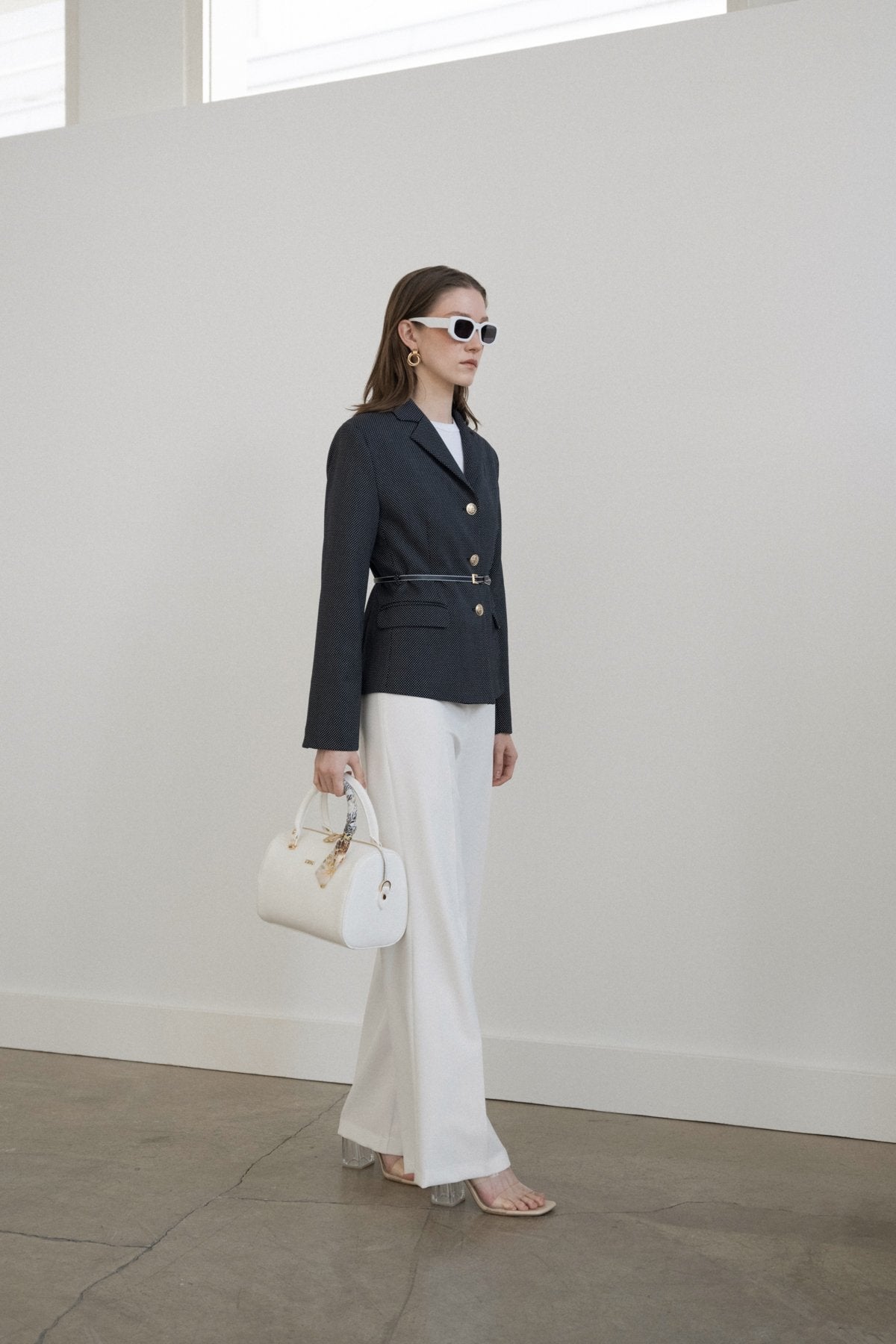 Viscose Fitted Jacket with Arches - Navy Blue