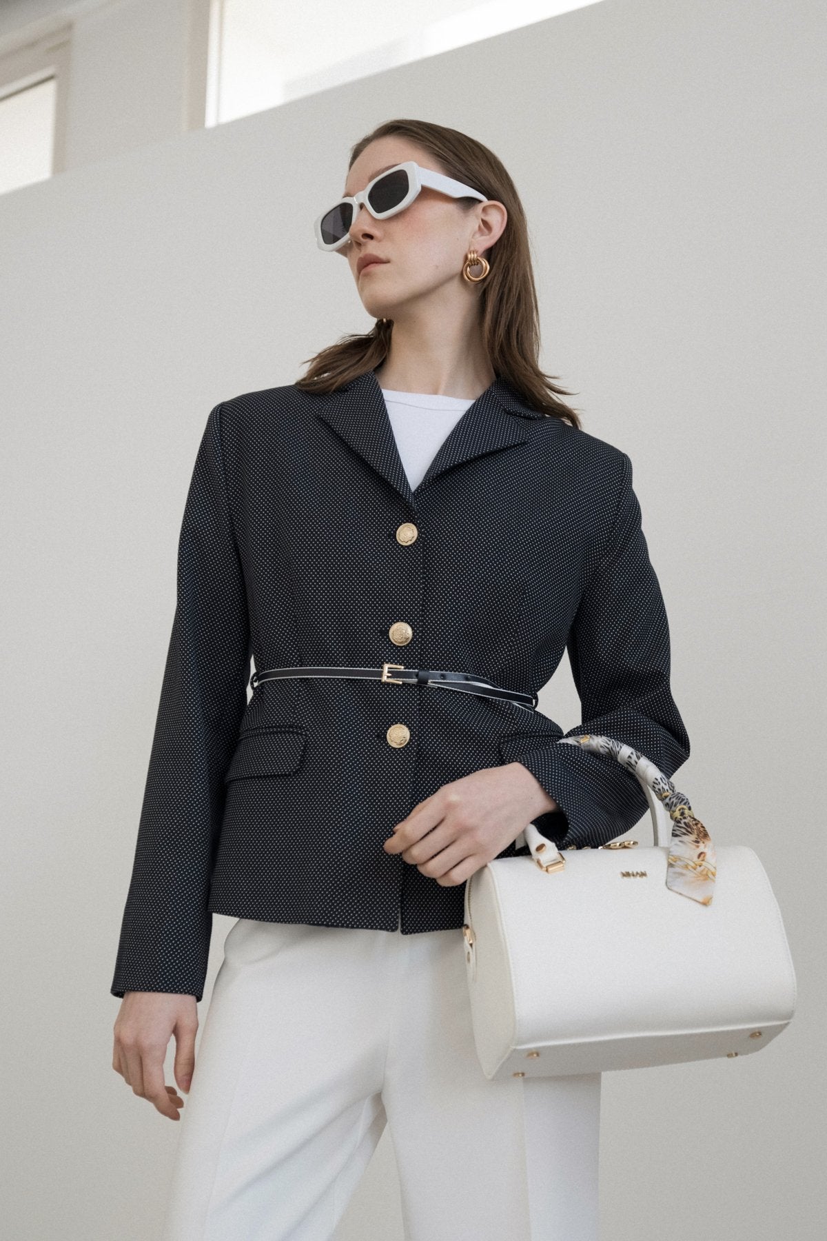 Viscose Fitted Jacket with Arches - Navy Blue