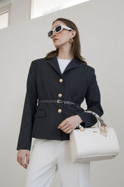 Viscose Fitted Jacket with Arches - Navy Blue