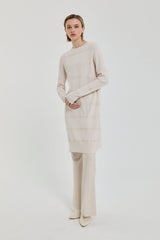 Kendinden Desenli Rayon Triko Tunik - Bej