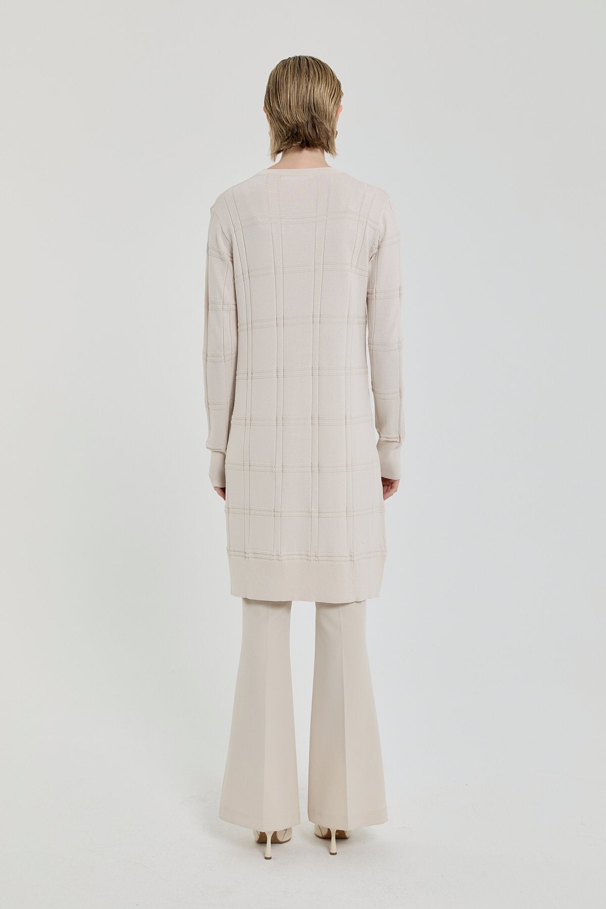 Kendinden Desenli Rayon Triko Tunik - Bej