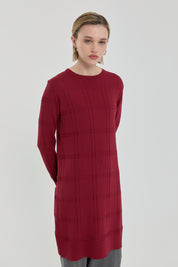 Kendinden Desenli Rayon Triko Tunik - Bordo