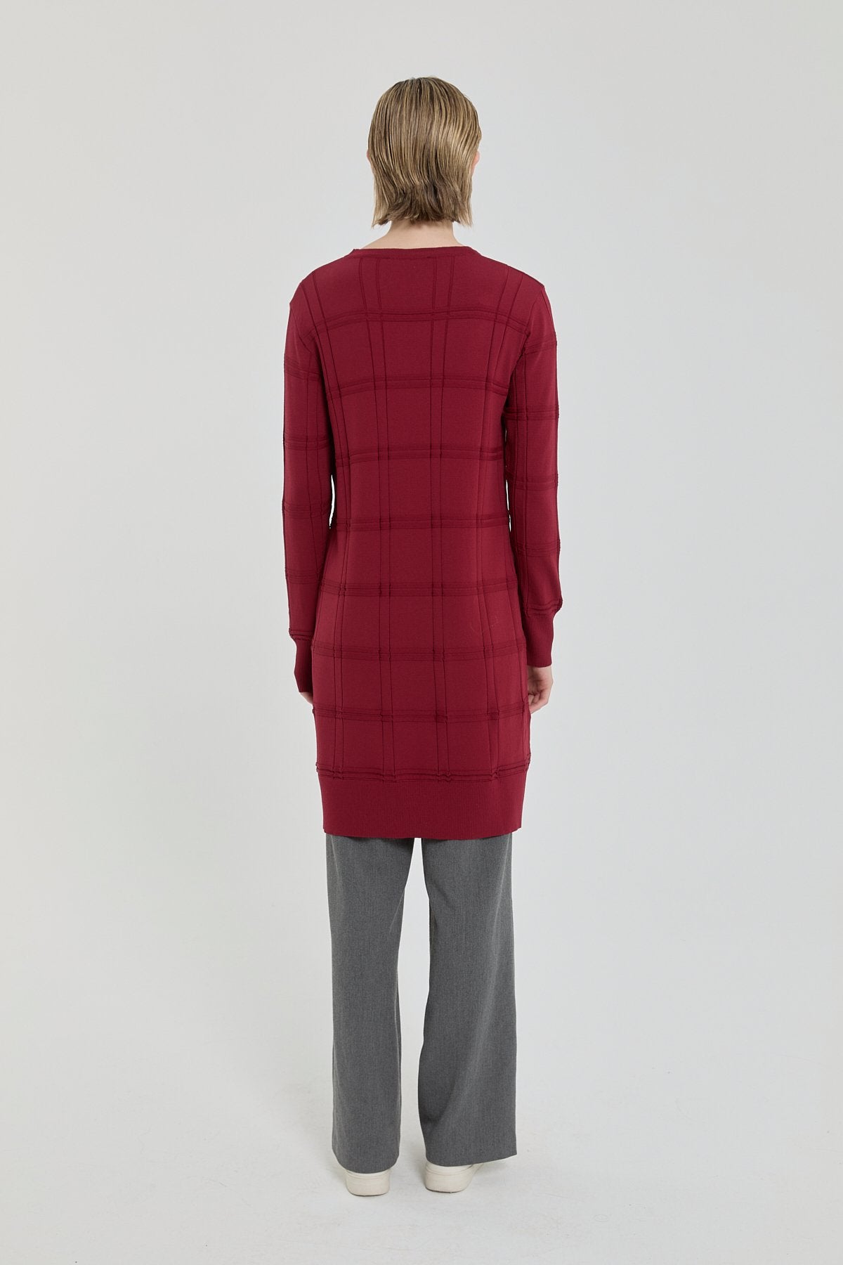 Kendinden Desenli Rayon Triko Tunik - Bordo