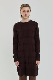 Kendinden Desenli Rayon Triko Tunik - Kahve