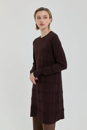 Kendinden Desenli Rayon Triko Tunik - Kahve