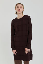 Kendinden Desenli Rayon Triko Tunik - Kahve