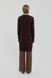 Kendinden Desenli Rayon Triko Tunik - Kahve