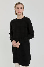Kendinden Desenli Rayon Triko Tunik - Siyah