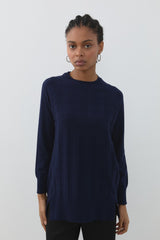 Kendinden Desenli Triko Tunik - Lacivert