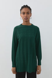 Kendinden Desenli Triko Tunik - Olive