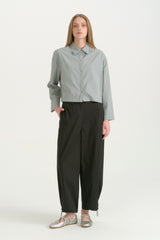 Gathered Cropped Cotton Trousers - Black