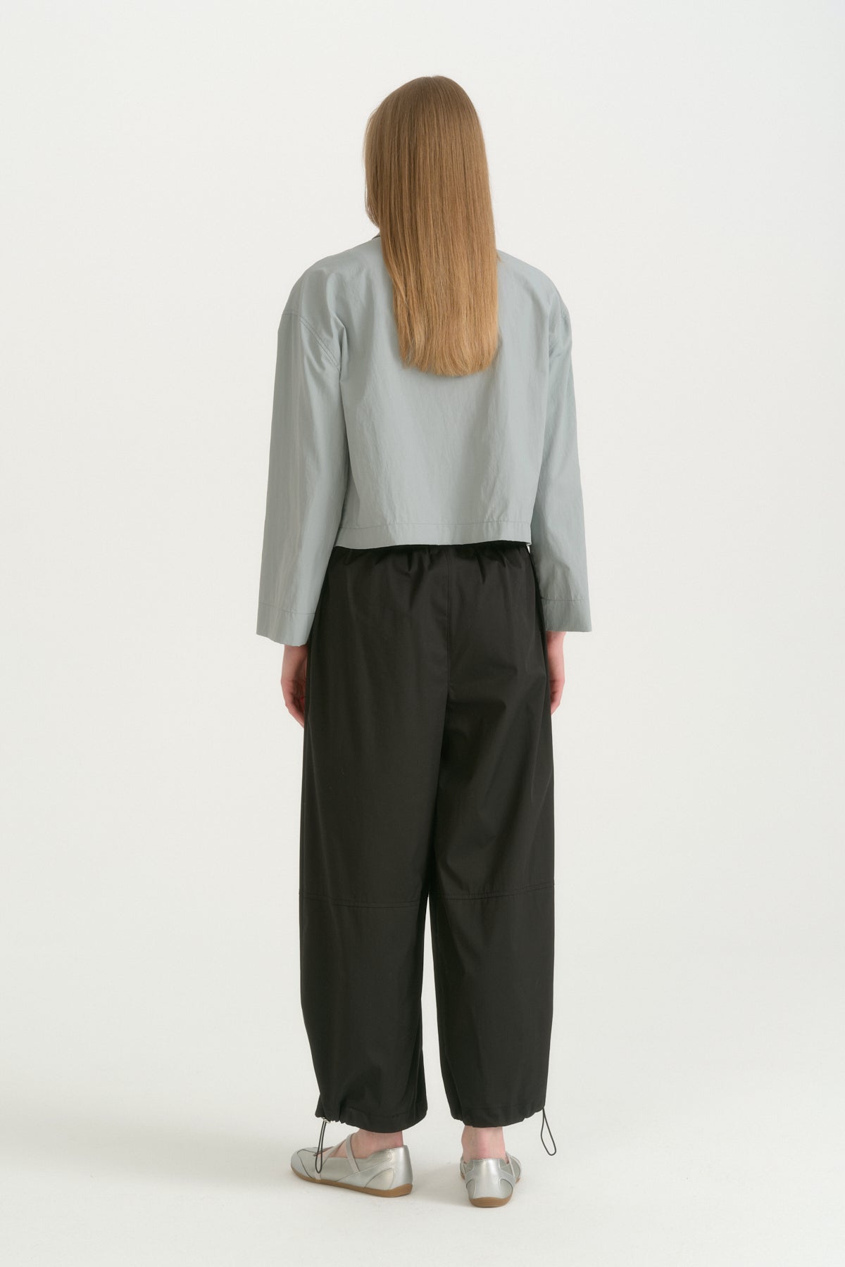 Gathered Cropped Cotton Trousers - Black