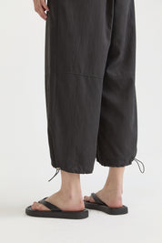 Gathered Modal Trousers with Slit Hem - Black