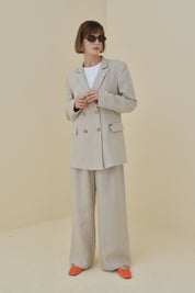 Keten Blazer Ceket - Bej