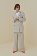 Keten Blazer Ceket - Bej