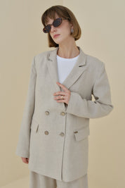 Keten Blazer Ceket - Bej