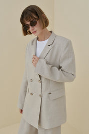 Keten Blazer Ceket - Bej