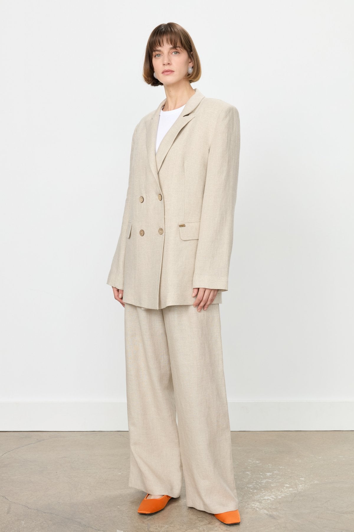Keten Blazer Ceket - Bej